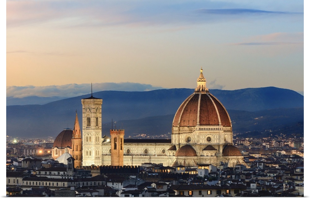 Italy, Tuscany, Florence, Duomo Santa Maria del Fiore, Duomo Santa Maria del Fiore with Giotto bell tower as seen from Pia...