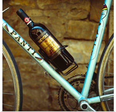 Italy, Tuscany, Sports bicycle with Chianti bottle in bottle holder