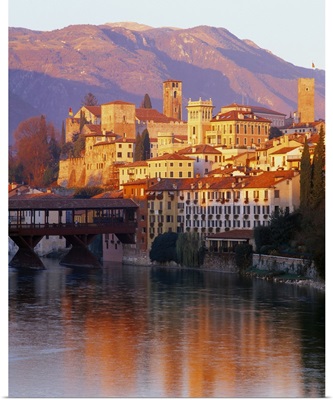 Italy, Veneto, Bassano del Grappa town, Ponte degli Alpini on Brenta river