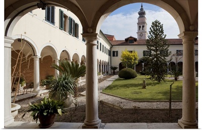 Italy, Veneto, Venice, San Lazzaro island, cloister and bell tower of the Mechitar Abbey