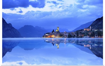 Italy, Veneto, Verona District, Lake Garda, Malcesine, Panoramic View Of Malcesine
