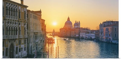 Italy, Venice, Santa Maria Della Salute And The Grand Canal At Sunrise