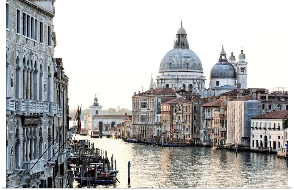 Italy, Venice, Santa Maria della Salute, Santa Maria della Salute and the Grand Canal at dawn.