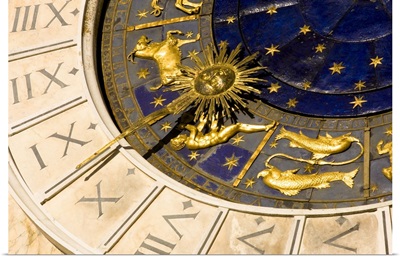 Italy, Venice, Venetian Lagoon, St Mark Square, Clock tower, detail