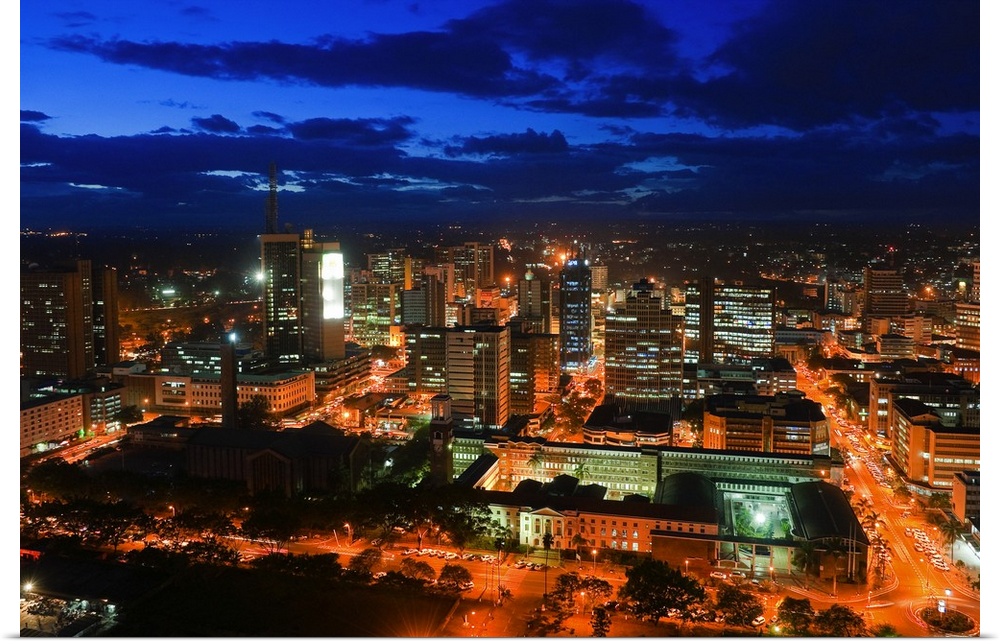 Kenya, Nairobi Area, Nairobi, City skyline at dusk