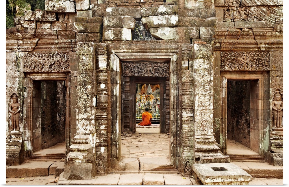 Laos, South region, Pakse, Monk at Wat Phu temple.