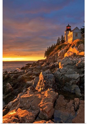 Maine, Mount Desert Island, The Bass Harbor lighthouse at sunset