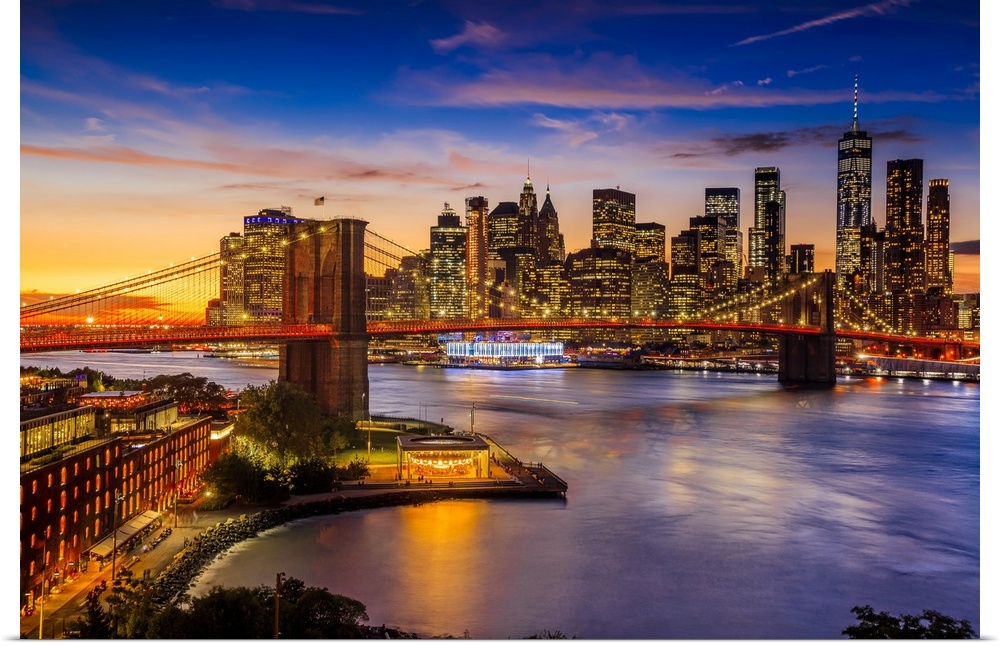 USA, New York City, Manhattan, East River, Brooklyn Bridge, Brooklyn Bridge Park