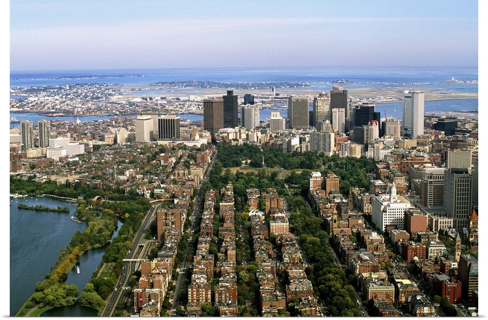 United States, USA, Massachusetts, Boston, Air view of Back Bay Area and Downtown