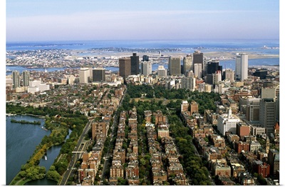 Massachusetts, Boston, Air view of Back Bay Area and Downtown