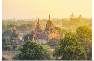 Myanmar, Mandalay, Bagan, Pagodas And Temples At Sunrise