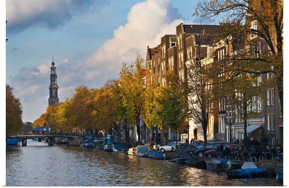 Netherlands, North Holland, Benelux, Amsterdam, Prinsengracht, Autumn, late afternoon, in background the bell tower of the...