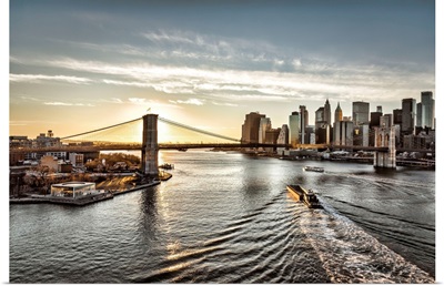 New York City, Brooklyn And Lower Manhattan With Brooklyn Bridge