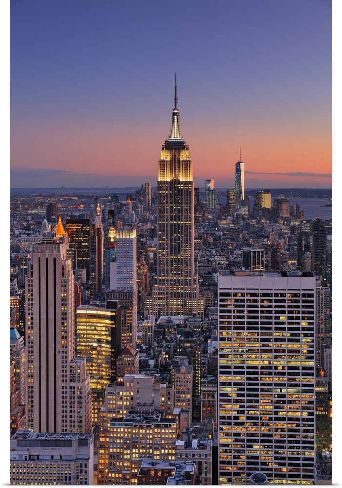 USA, New York City, Manhattan, Midtown, Empire State Building, Midtown cityscape from Top of the Rock Observation Deck at ...