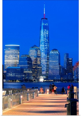 New York City, Manhattan, One World Trade Center, Freedom Tower, City skyline at dusk