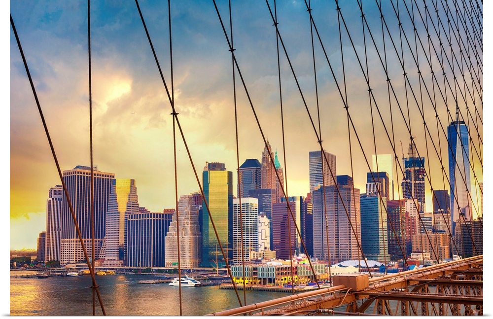New York, New York City, Manhattan, Brooklyn Bridge and Downtown Manhattan.
