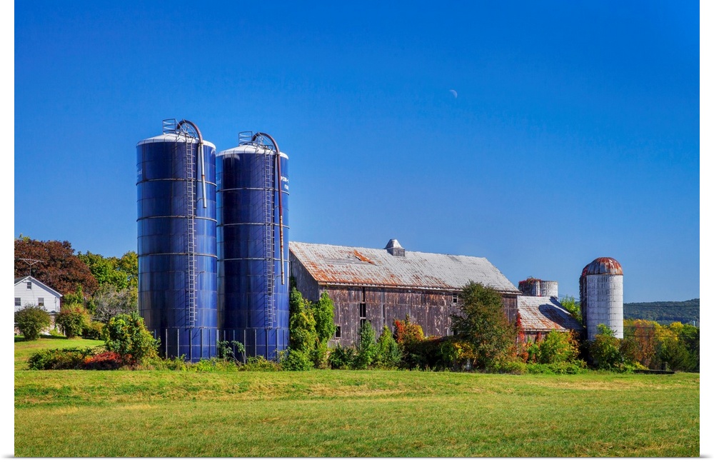 New York, Warwick, Farm with Barn and silos.