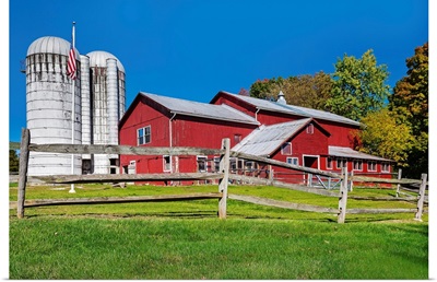 New York, Warwick, Traditional Farm With Red Barn