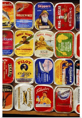 Norway, Rogaland, Norwegian Canning Museum, old sardine tins in exposition
