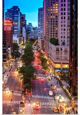 NYC, Manhattan, Columbus Circle, Columbus Circle and Broadway at night
