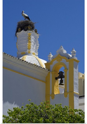 Portugal, Faro, a stork's nest on the Capela de Santo Amaro church in Faro