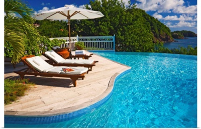 Saint Lucia, Gros Islet, Caribbean, Cap Estate, Poolside at Hibiscus Villa