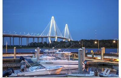 South Carolina, Charleston, Arthur Ravenel Jr. Bridge at dusk