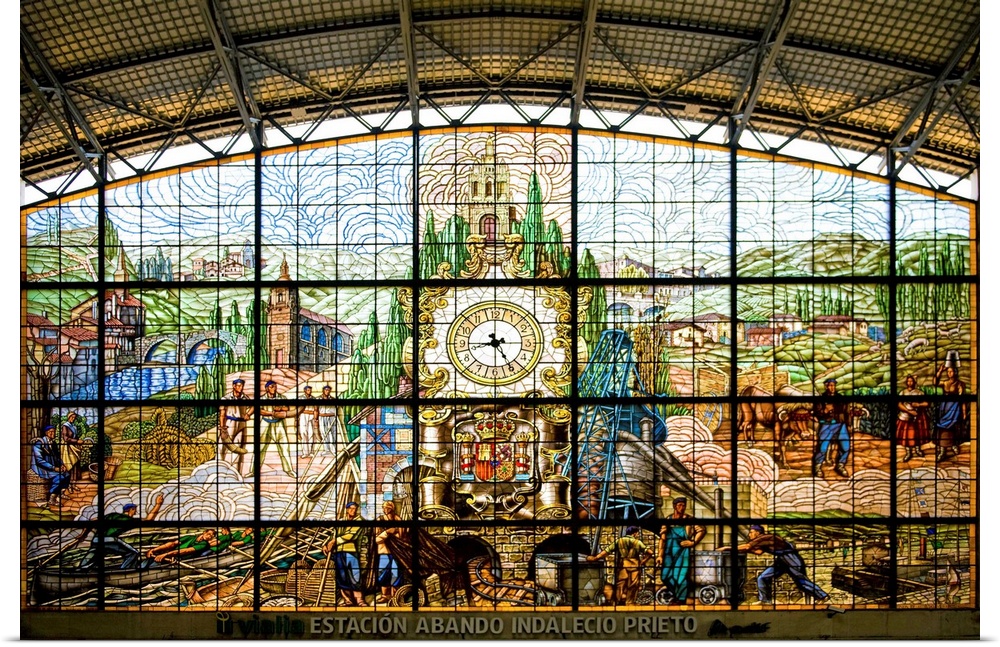 Spain, Basque Provinces, Bilbao, Stained glass window, Abando Railway Station Bilbao, Abando-Indalecio Prieto