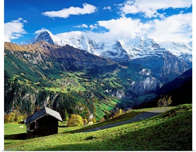 Switzerland, Bern, View from Wengen village towards Jungfrau mountain