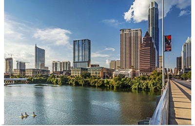 Texas, Austin downtown skyline from Congress Ave Bridge