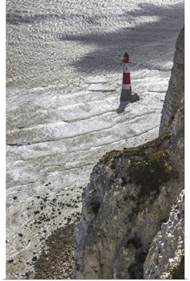 UK, England, Red White Striped Beachy Head Lighthouse, White Cliffs Of The Seven Sisters