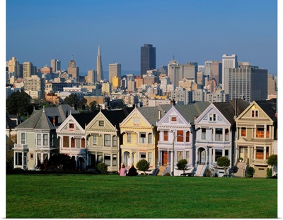 United States, California, San Francisco, Victorian houses and Downtown