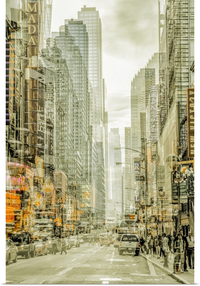 United States, New York City, Manhattan skyscrapers, multi-exposures.