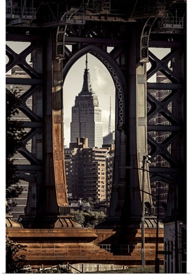 USA, New York City, Brooklyn, View With Empire State Building Framed By Manhattan Bridge