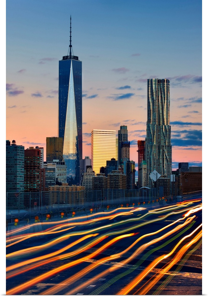 USA, New York City, Manhattan, Lower Manhattan, One World Trade Center, Freedom Tower, Freedom and Beekman towers.