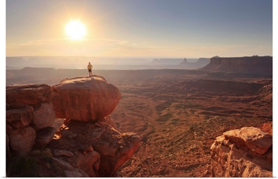 Utah, Canyonlands National Park, Hiker on a headland at Grand view overlook