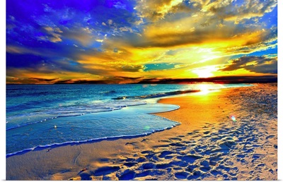 Beautiful Blue Beach Orange Sunset