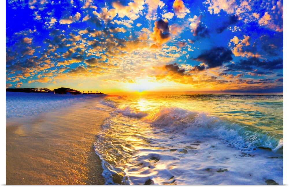 Ocean landscape photograph of a beautiful ocean sunset.