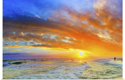 Beautiful Ocean Sunset Waves Red Orange Blue Sky