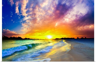 Beautiful Waves Purple Ocean Sunset