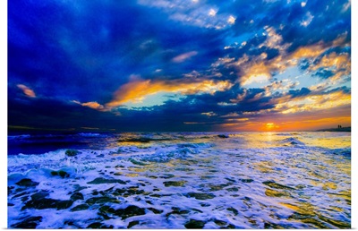 Blue Beach Sunset Dark And Stormy Sea