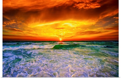 Brilliant Green Flaming Red Fiery Ocean Sunset