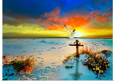 Christian  Cross Dove Gods Love Peace Sunset
