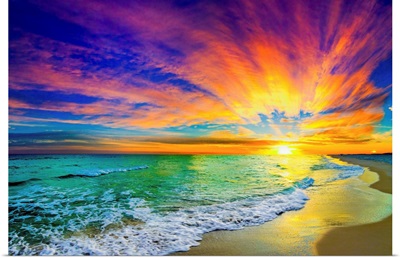 Colorful Ocean Sunset Orange And Red Beach Sunset