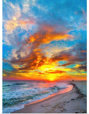 Colorful Ocean Sunset Red Blue Vertical Panorama