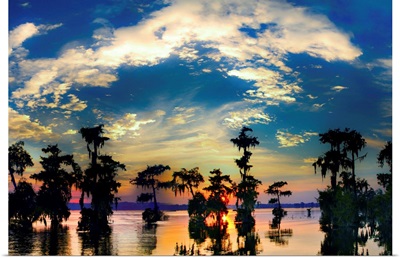 Cypress Swamp Landscape Sunset Reflection Bayou