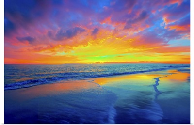 Dark Red And Pink Twilight Beach