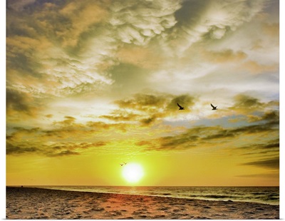 Destin Beach Sunrise-Orange White Clouds