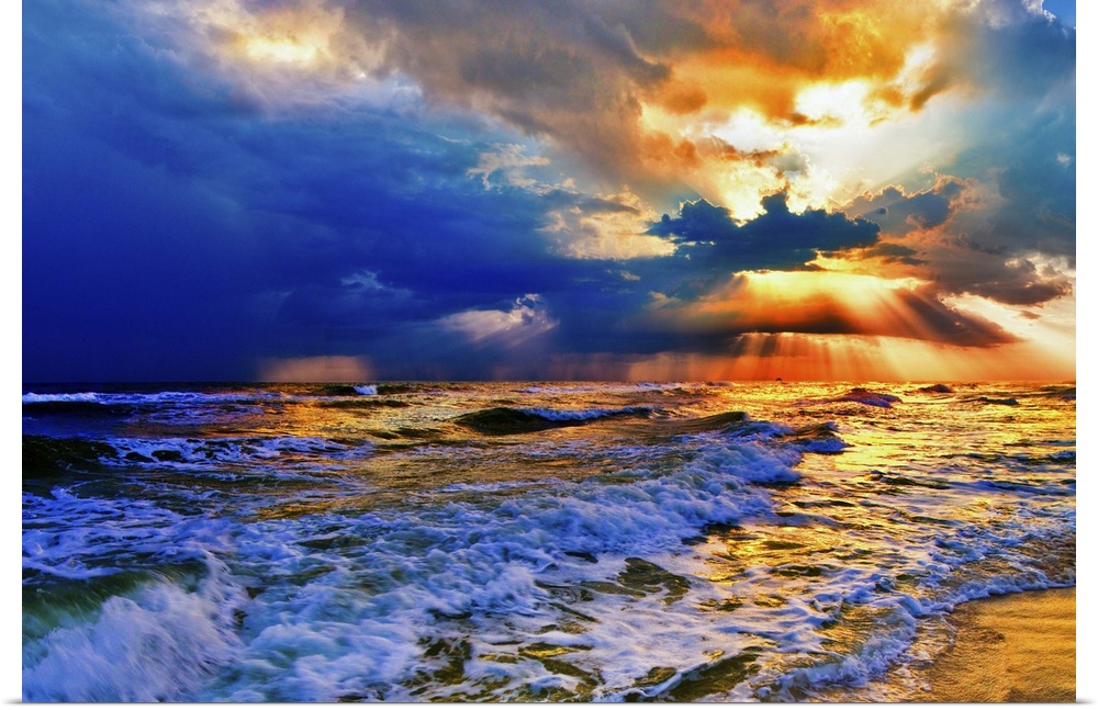Golden Sunrays Seascape on a Florida beach. Landscape taken on Navarre Beach, Florida.