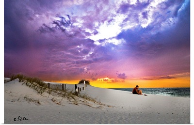 Lovers Sunset-Couple Beach Romantic-Pink Purple